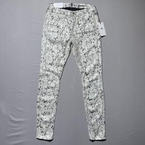 7 For All Mankind Gwenevere Skinny Floral Pants Womens 27‎ Silver Lace Low Rise
